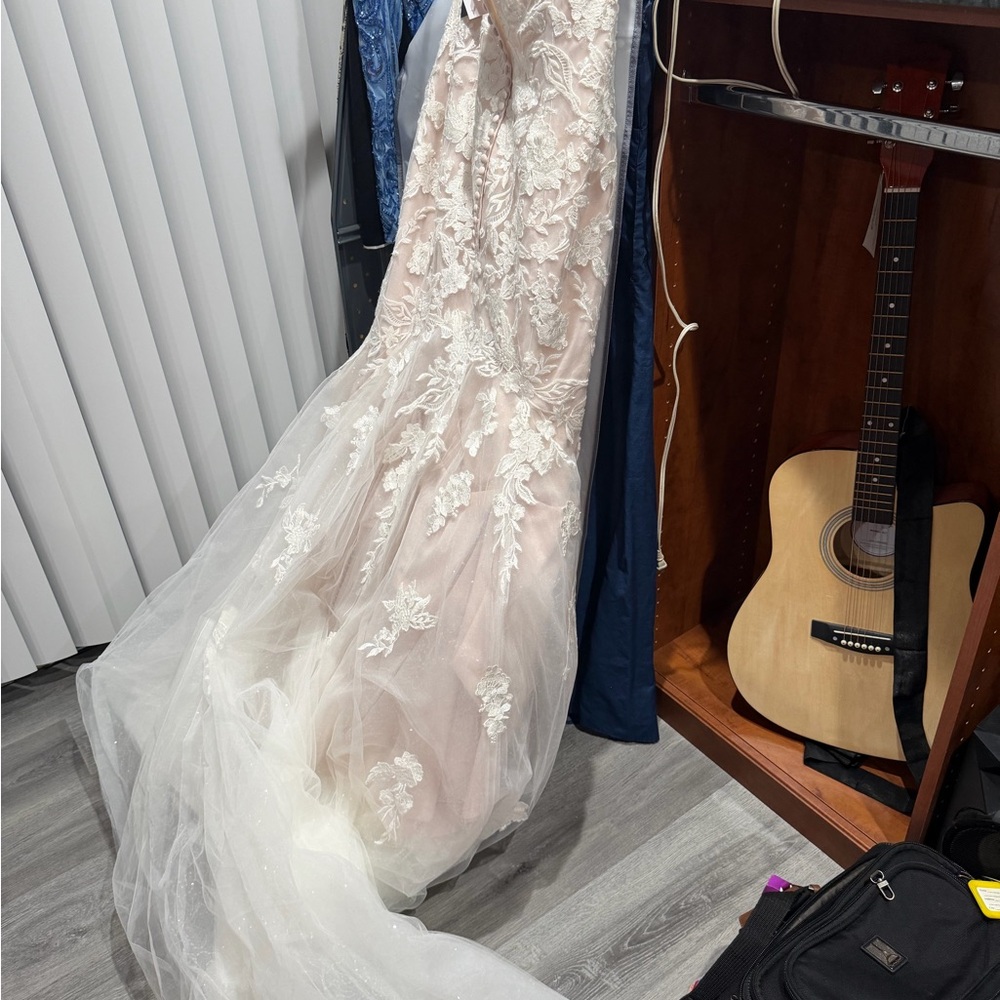 Oleg Cassini Blush Lace Gown mesh gown